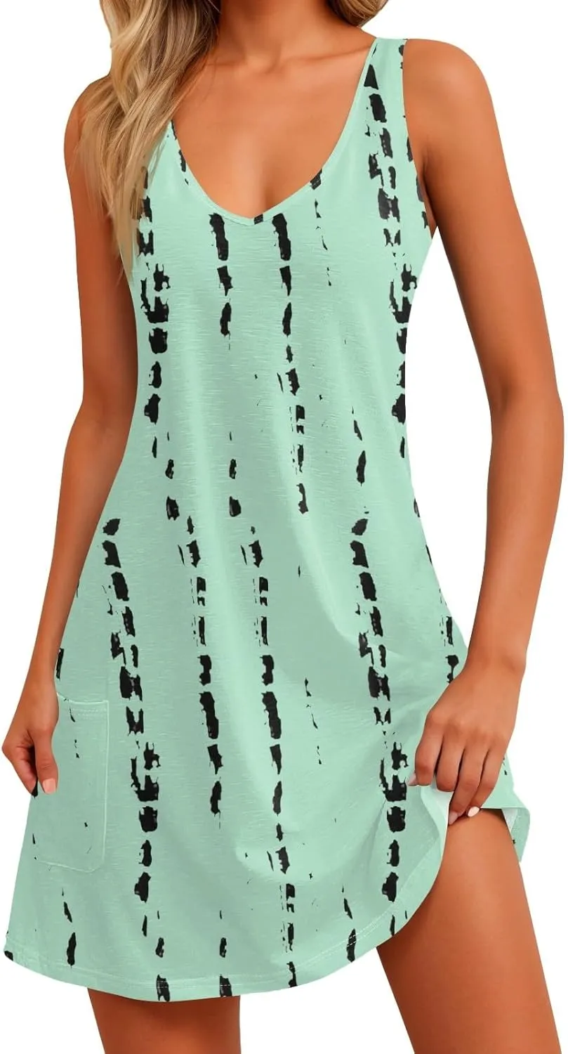 Women's Casual Sundress with Pockets Summer Boho Beach Dress Floral Blouses for Women T-Shirts Casual Dresses