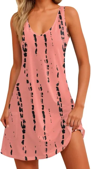 Women's Casual Sundress with Pockets Summer Boho Beach Dress Floral Blouses for Women T-Shirts Casual Dresses