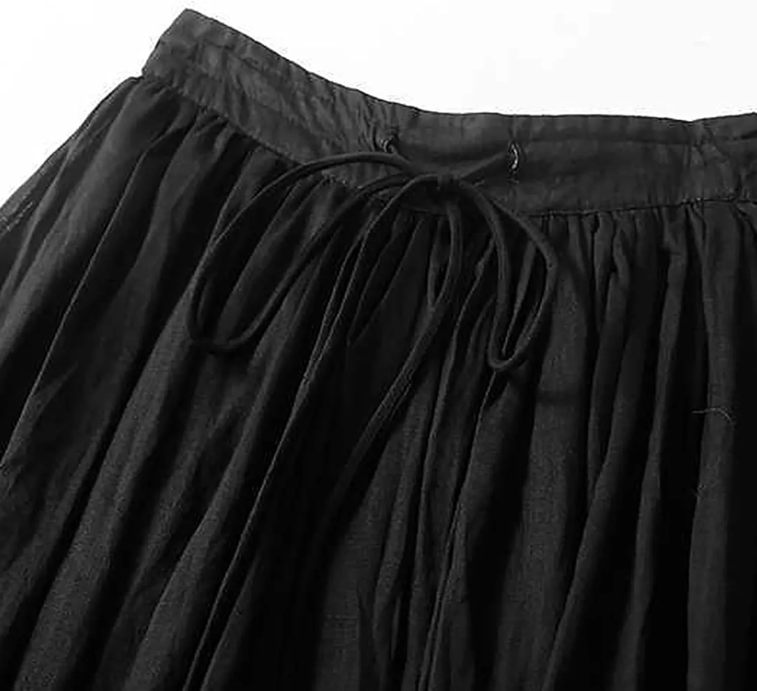 Women's Cotton Linen Skirt Drawstring Waist A Line Beach Flowy Long Skirts Summer Casual Beach Boho Pleated Dress