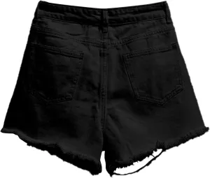 Women's Denim Shorts Casual 2024 Summer Mid Waist Stretchy Denim Jean Shorts Frayed Raw Hem Y2k Beach Sexy Hot Shorts