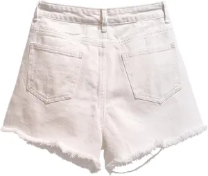 Women's Denim Shorts Casual 2024 Summer Mid Waist Stretchy Denim Jean Shorts Frayed Raw Hem Y2k Beach Sexy Hot Shorts