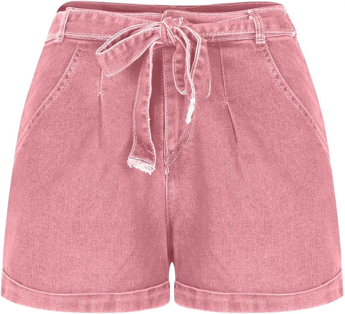 Womens Denim Shorts, Ladies Bowknot Drawstring Short Jeans, Stretchy Hot Short Pants Summer Jean Shorts