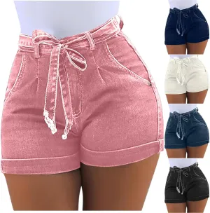 Womens Denim Shorts, Ladies Bowknot Drawstring Short Jeans, Stretchy Hot Short Pants Summer Jean Shorts