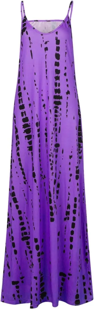 Women's Dresses Summer 2024 Sleeveless Loose Maxi Dresses Casual Tie-Dye Print Long Dress Casual, S-5XL