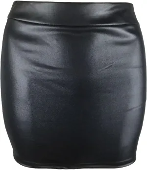 Womens Faux Leather Skirt High Waisted Stretchy Bodycon Short Skirt Solid Slim Fit Pencil Skirts Party Mini Skirts