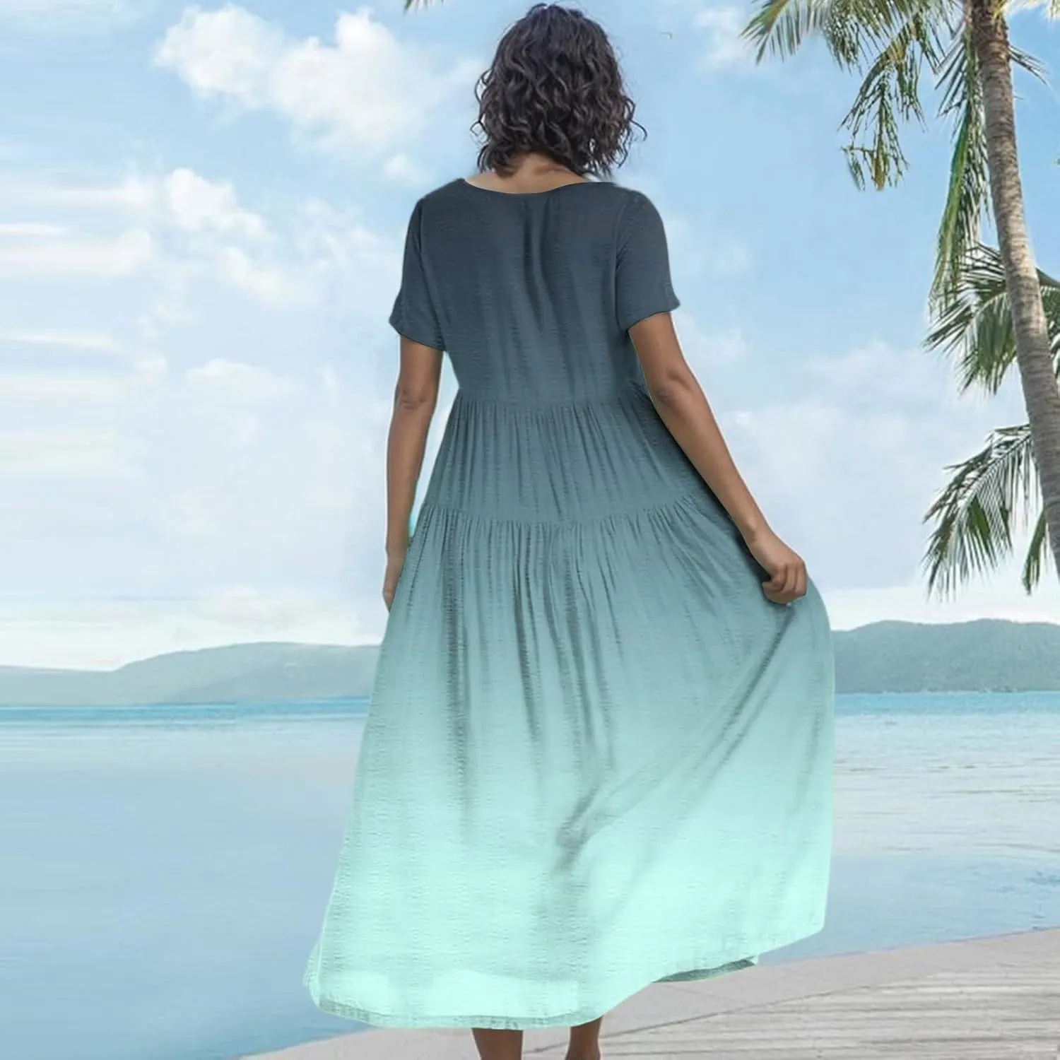 Women's Flowy Floral Print Flutter Dress Beach Floral Dress, Plus Size Bohemian Dresses Midi Length Spring/Summer