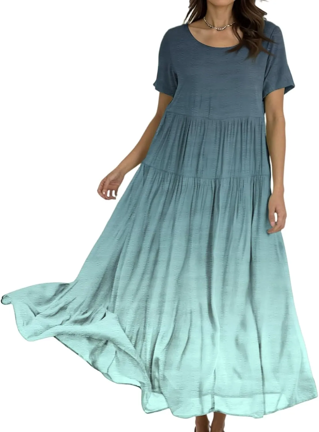 Women's Flowy Floral Print Flutter Dress Beach Floral Dress, Plus Size Bohemian Dresses Midi Length Spring/Summer
