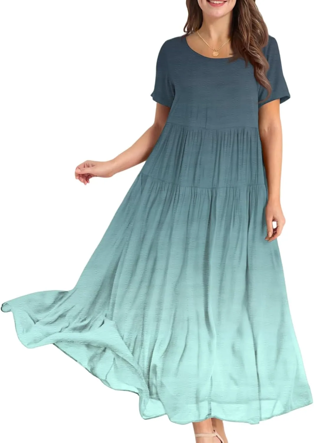 Women's Flowy Floral Print Flutter Dress Beach Floral Dress, Plus Size Bohemian Dresses Midi Length Spring/Summer