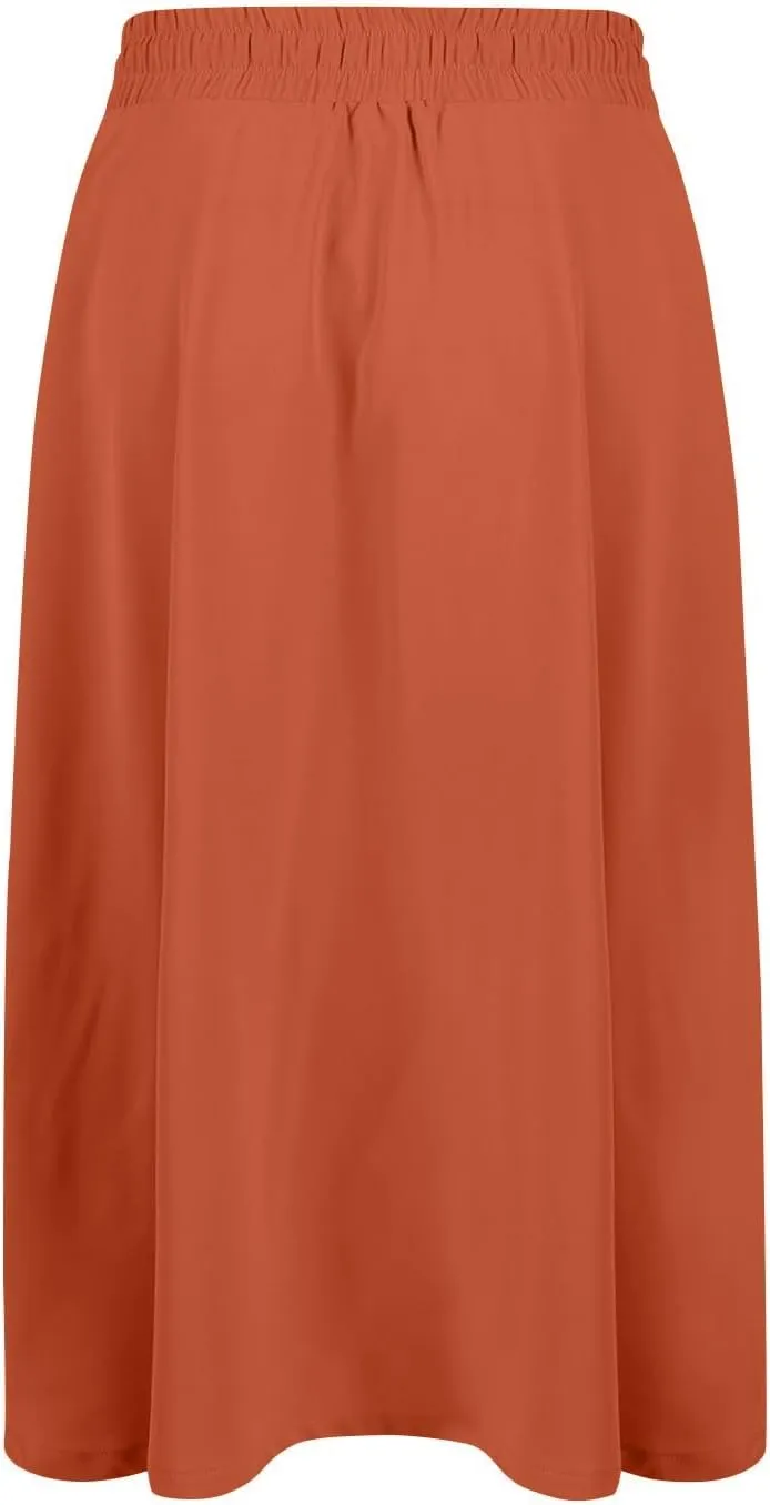 Women's Flowy Midi Skirts Elastic High Waist A-Line Casual Ruffle Skirts Pleated Boho Floral Skirts with Pockets