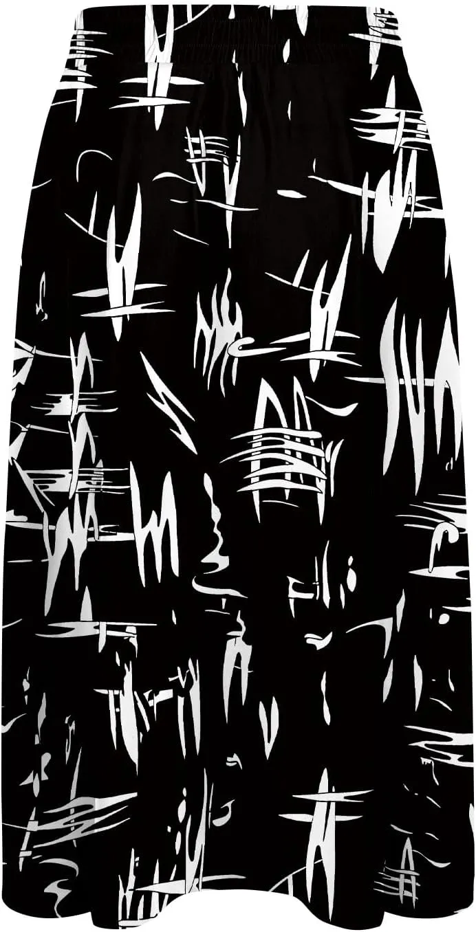 Women's Flowy Midi Skirts Elastic High Waist A-Line Casual Ruffle Skirts Pleated Boho Floral Skirts with Pockets