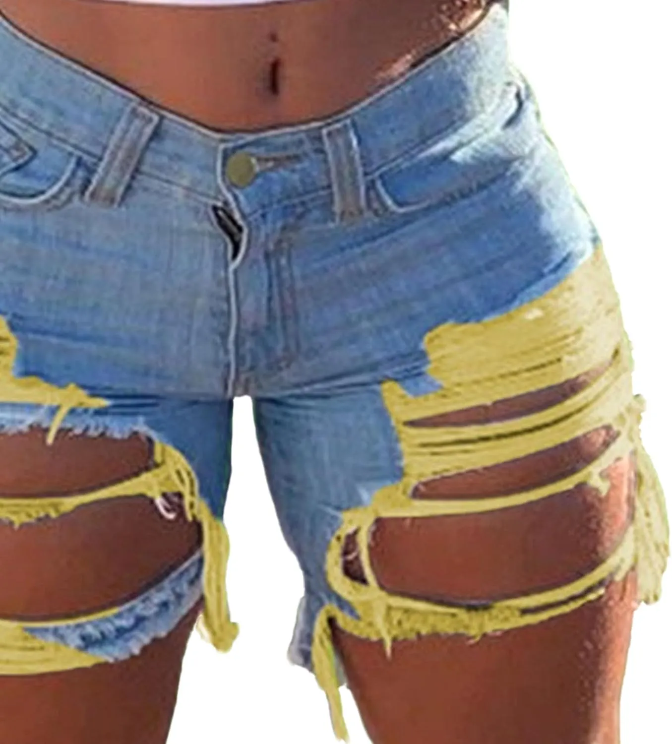 Womens Jean Shorts Ripped Raw Hem High Waisted Distressed Denim Shorts Stretchy Sexy Butt-Lifting Denim Jeans