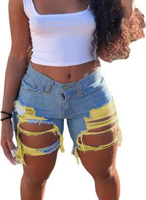 Womens Jean Shorts Ripped Raw Hem High Waisted Distressed Denim Shorts Stretchy Sexy Butt-Lifting Denim Jeans