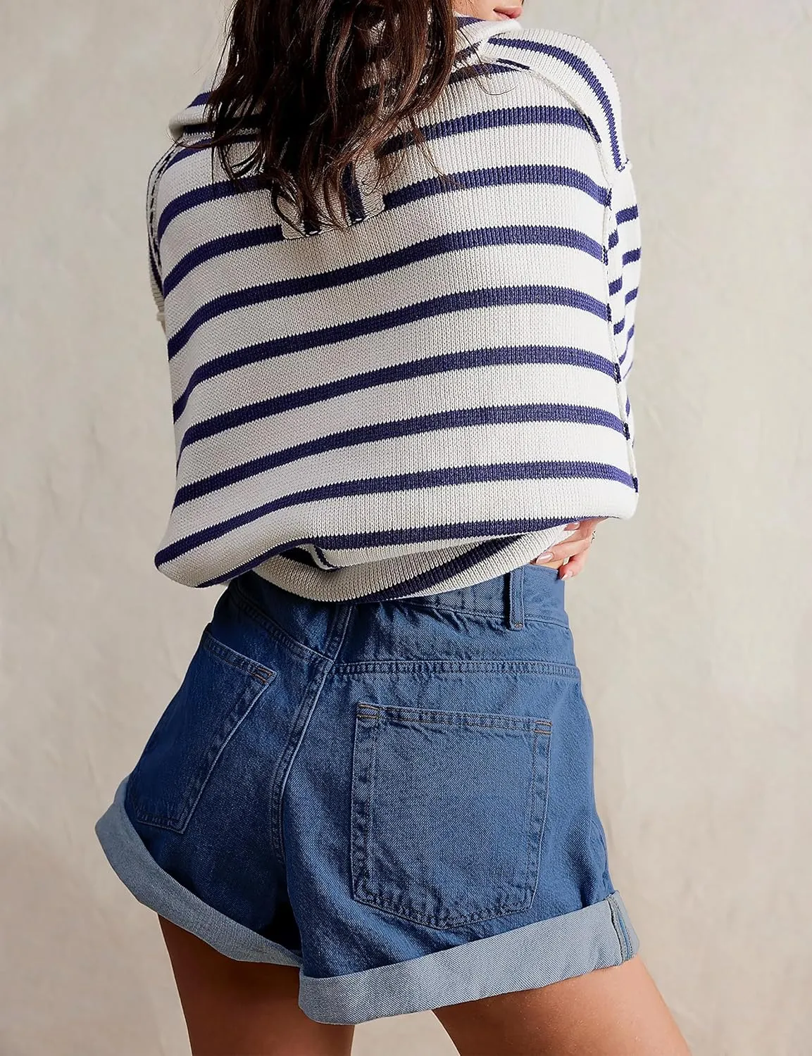 Womens Jean Shorts, Stretchy Denim Shorts with Pockets Elastic Waisted Relaxed Fit