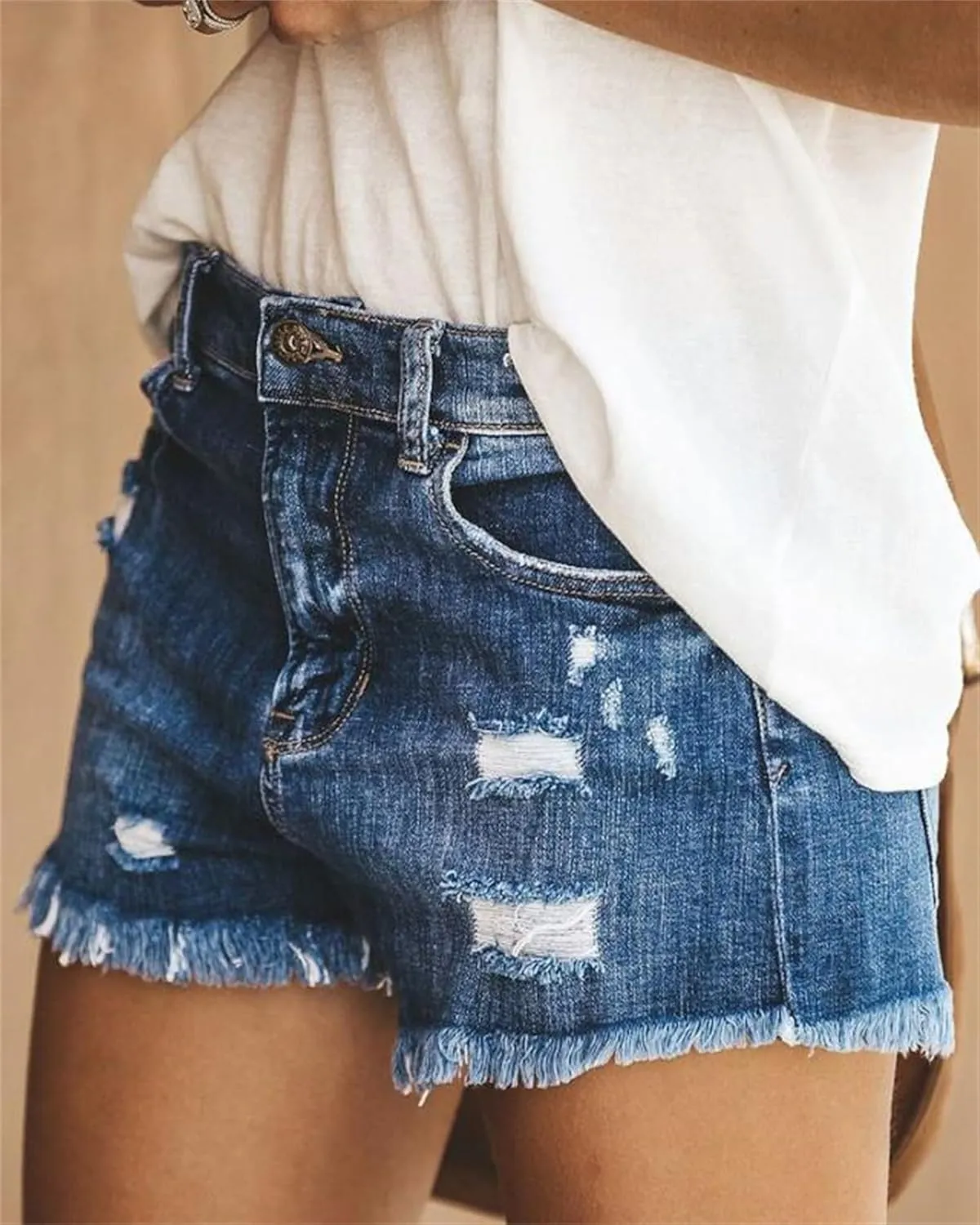 Womens Jean Shorts Summer Casual High Waisted Stretch Denim Shorts Frayed Raw Hem Ripped Denim Jean Shorts with Pockets
