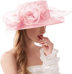 Womens Kentucky Church Derby Hat Wide Brim Tea Party Wedding Cap for Women Summer Organza Fascinator Hat