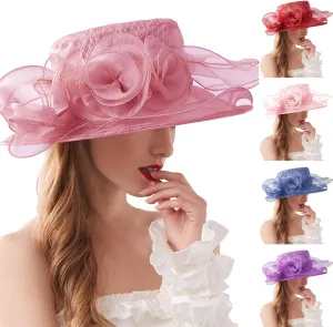 Womens Kentucky Church Derby Hat Wide Brim Tea Party Wedding Cap for Women Summer Organza Fascinator Hat