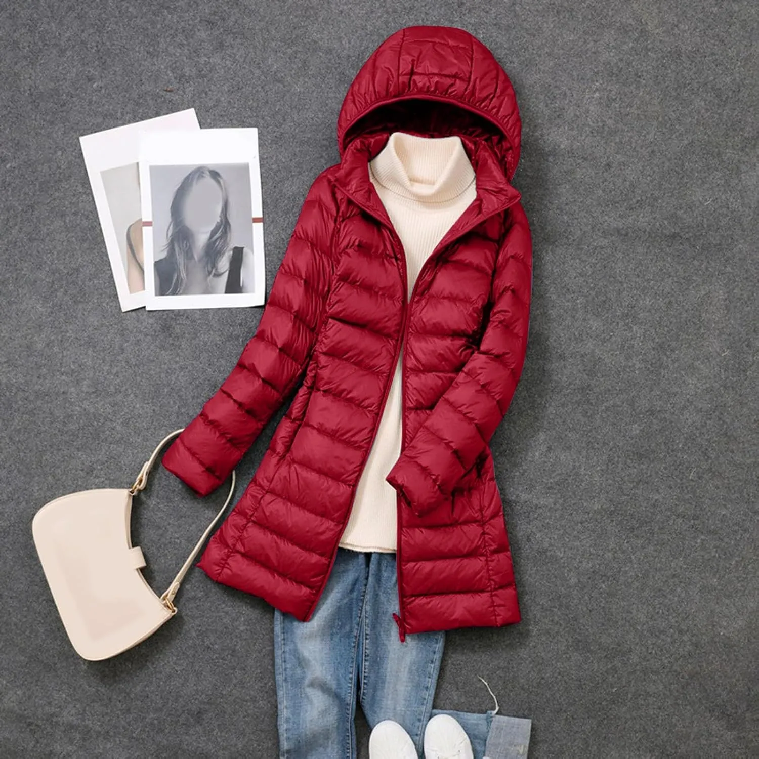 Women's Lightweight Hooded Down Jacket Packable Puffer Insulated Coats Lightweight Water-Resistant Hooded Puffer Coat