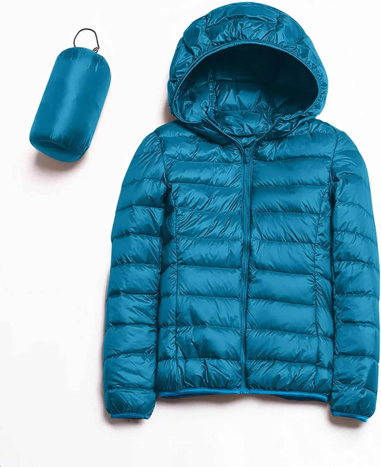 Women's Lightweight Jackets Zipper Hooded Packable Short Down Jackets Winter Quilted Puffer Outwear with Pockets