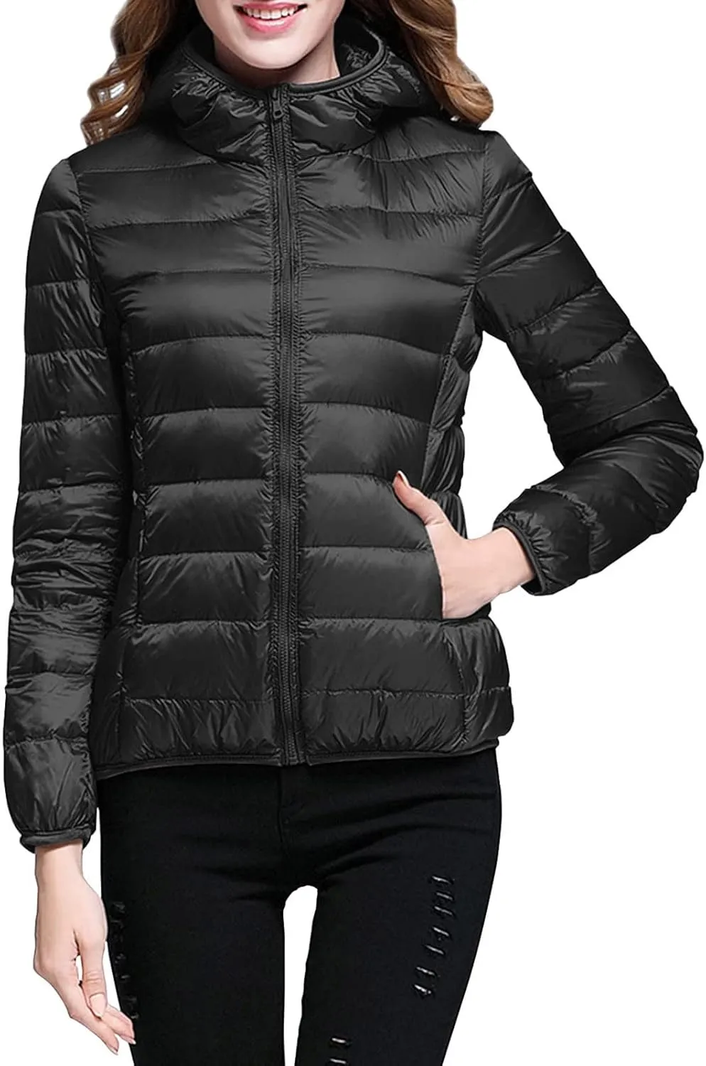Womens Lightweight Packable Down Jackets Lightweight Puffer Coat with Hood Winter Warm Travel Puffer Jacket for Women