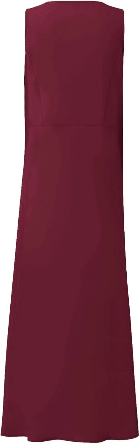 Women's Maxi Dresses 2024 Casual Summer Sleeveless Solid Color Casual Loose Swing Maxi Dresses with, S-5XL