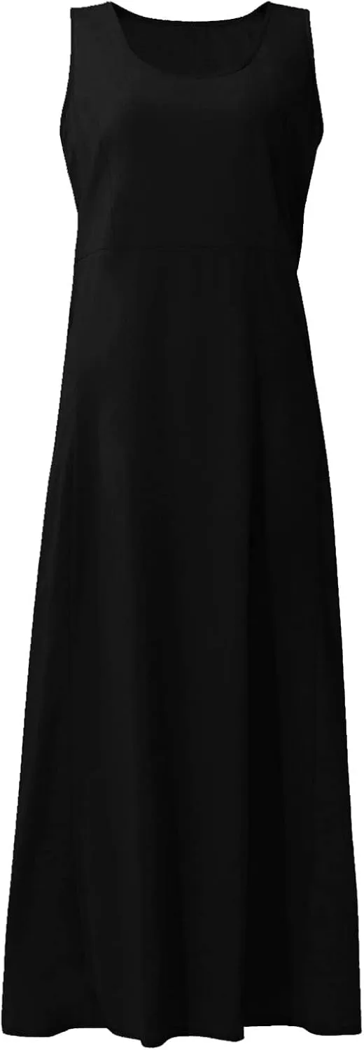 Women's Maxi Dresses 2024 Casual Summer Sleeveless Solid Color Casual Loose Swing Maxi Dresses with, S-5XL