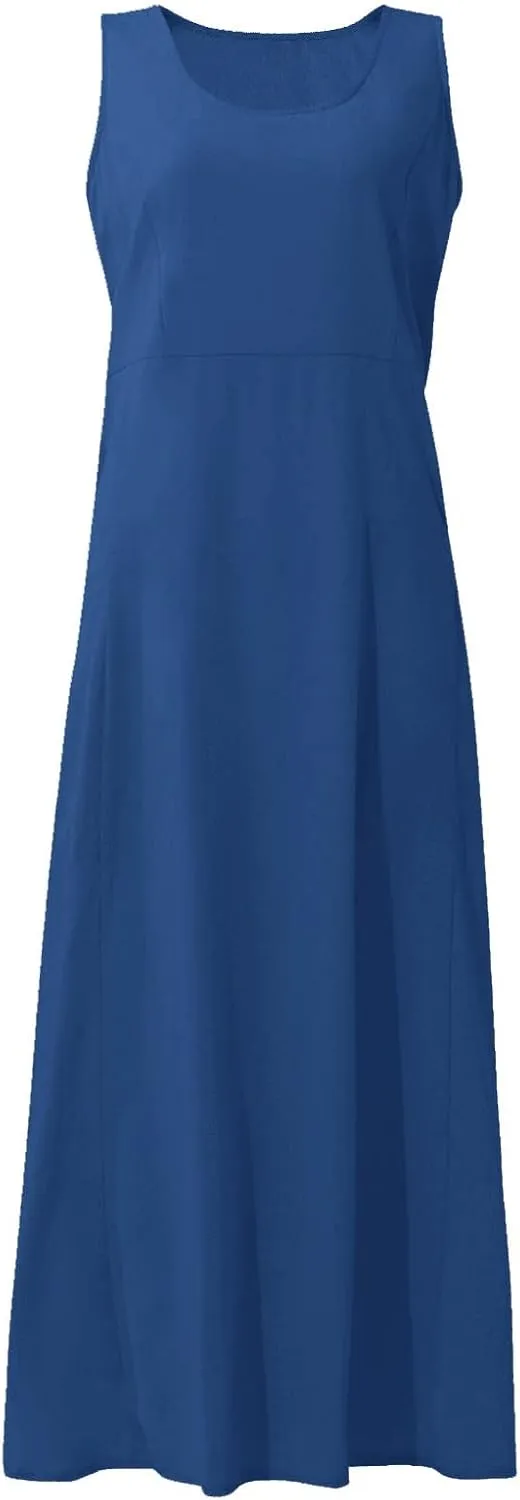 Women's Maxi Dresses 2024 Casual Summer Sleeveless Solid Color Casual Loose Swing Maxi Dresses with, S-5XL