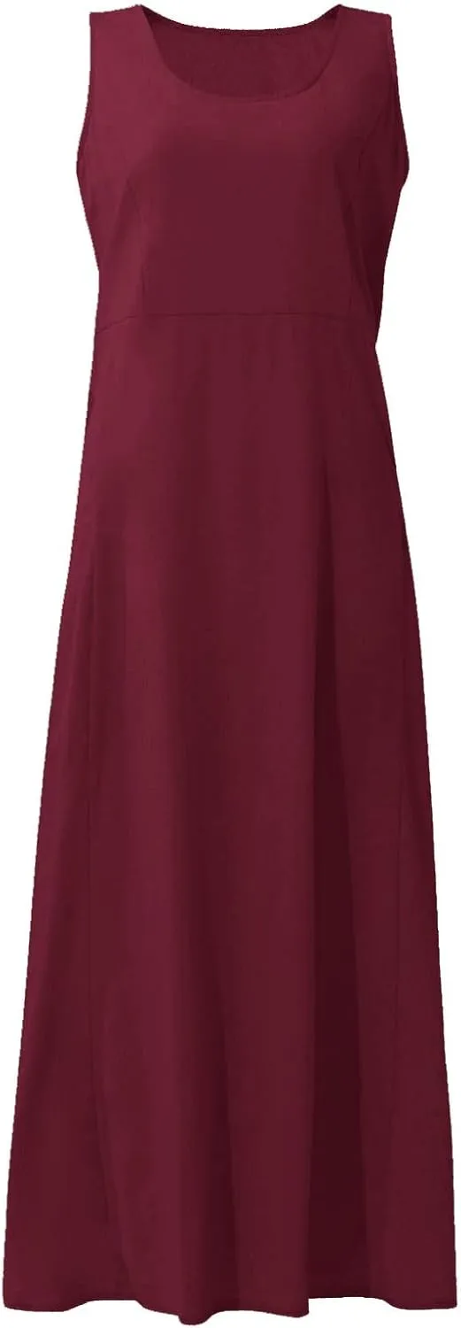 Women's Maxi Dresses 2024 Casual Summer Sleeveless Solid Color Casual Loose Swing Maxi Dresses with, S-5XL