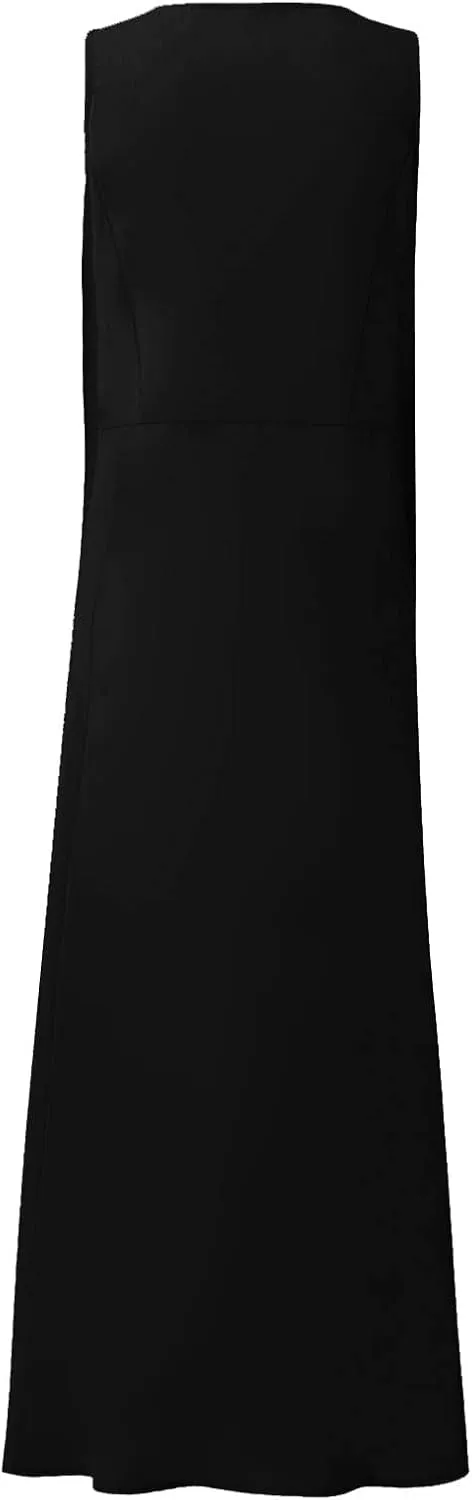 Women's Maxi Dresses 2024 Casual Summer Sleeveless Solid Color Casual Loose Swing Maxi Dresses with, S-5XL