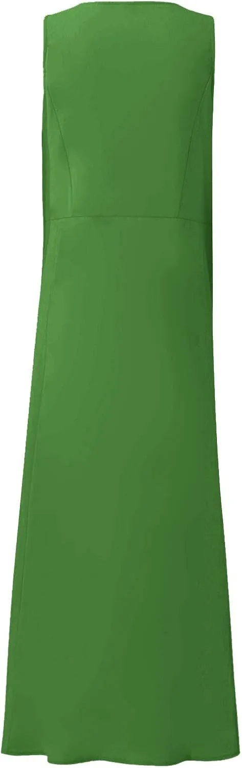 Women's Maxi Dresses 2024 Casual Summer Sleeveless Solid Color Casual Loose Swing Maxi Dresses with, S-5XL