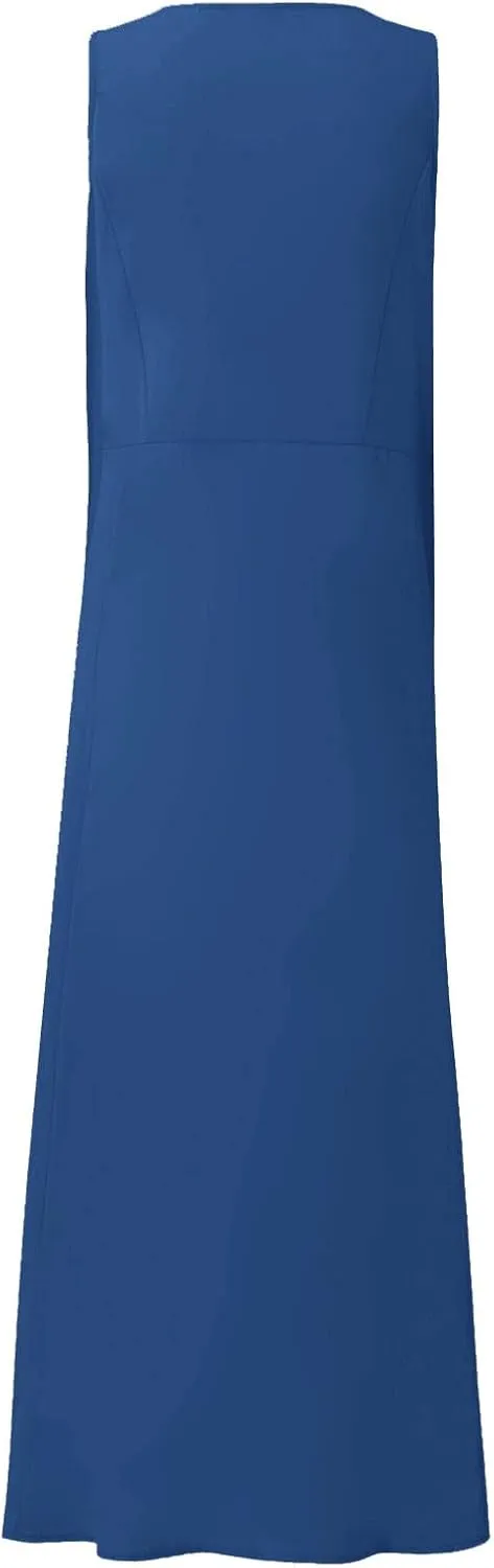 Women's Maxi Dresses 2024 Casual Summer Sleeveless Solid Color Casual Loose Swing Maxi Dresses with, S-5XL