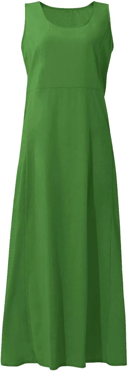 Women's Maxi Dresses 2024 Casual Summer Sleeveless Solid Color Casual Loose Swing Maxi Dresses with, S-5XL