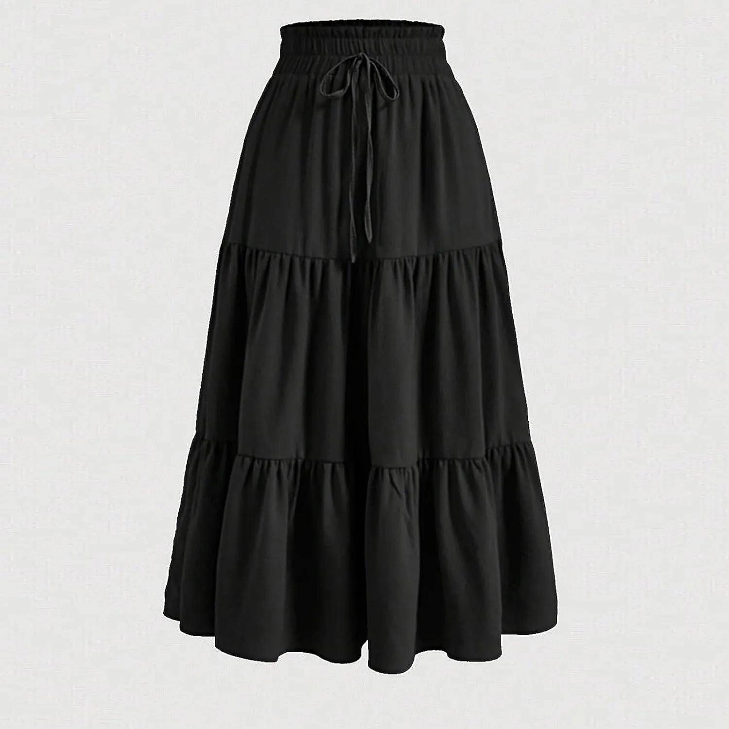 Womens Maxi Skirt Drawstring High Waisted Summer Long Skirts Lightweight Tiered Flowy Floral Pleated Skirts w/Pockets