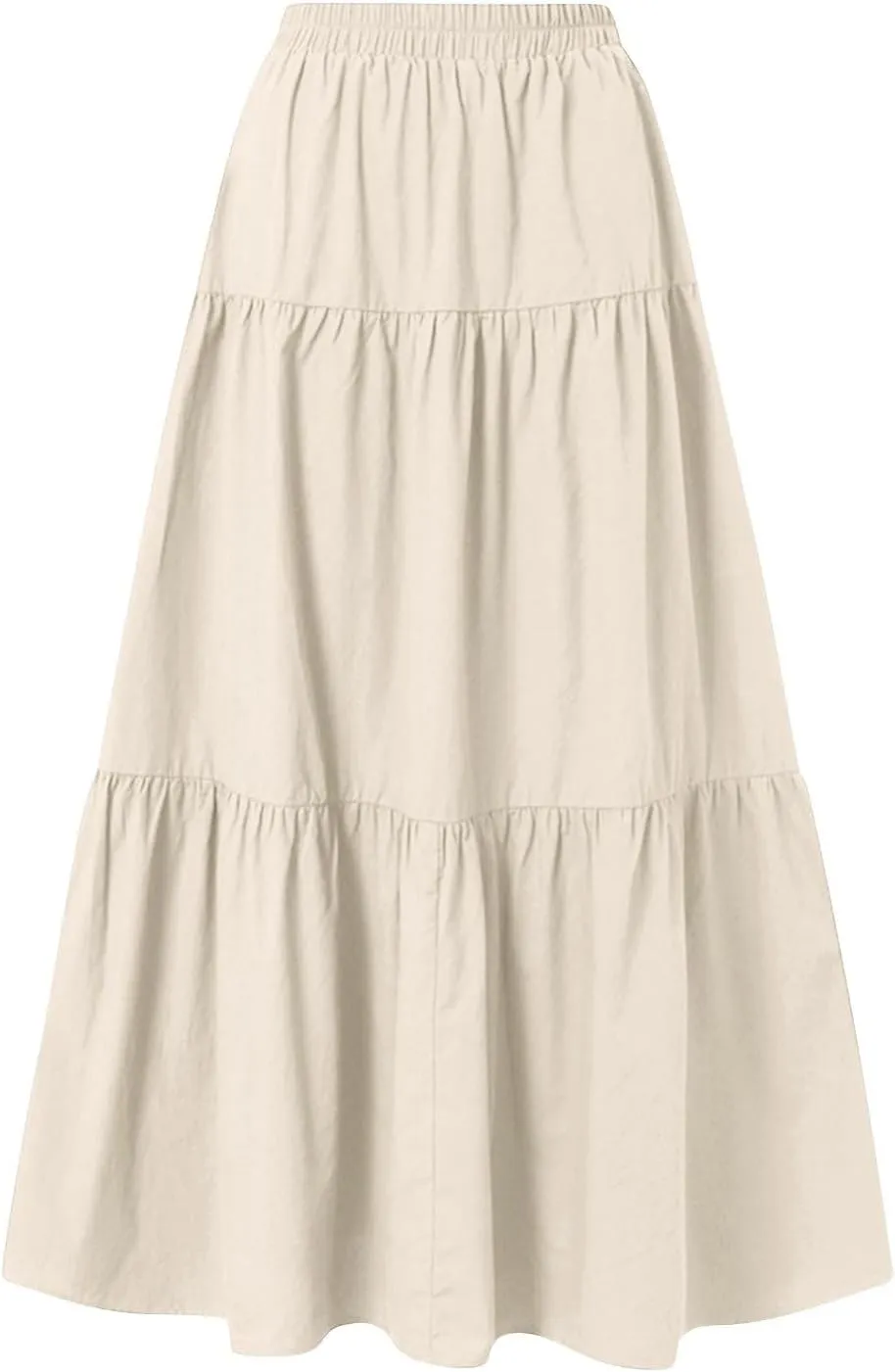 Womens Maxi Skirt High Waisted Elastic Tiered Flowy A-Line Ruffle with Pockets Beach Vacation Casual Comfy Dress