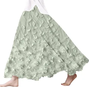 Womens Maxi Skirt Summer Floral Embroidered Lace Printed Boho Easter Long Skirts Flowy Tiered Beach Vacation Dress