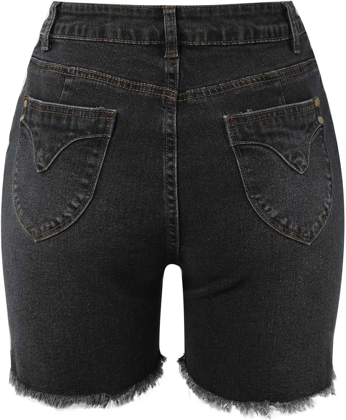 Women's Mid Rise Jean Shorts Frayed Raw Hem Stretchy Skinny Denim Shorts Summrt Casual Cutoff Long Shorts Trendy