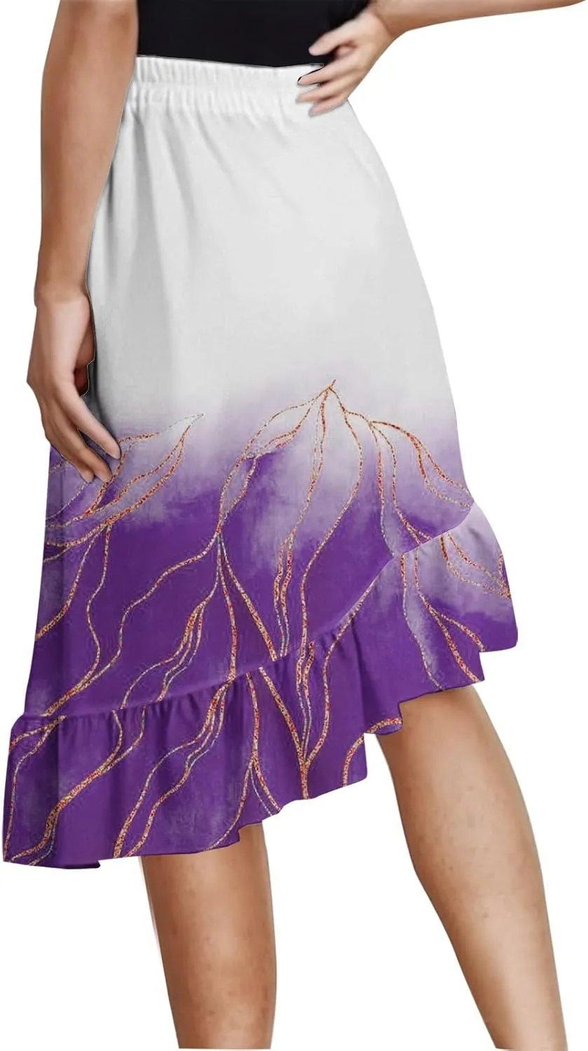 Women's Midi Skirt Boho Floral Maxi Skirt Summer Asymmetrical High Low Hem Flowy Dress Elegant Beach Vacation Clothing