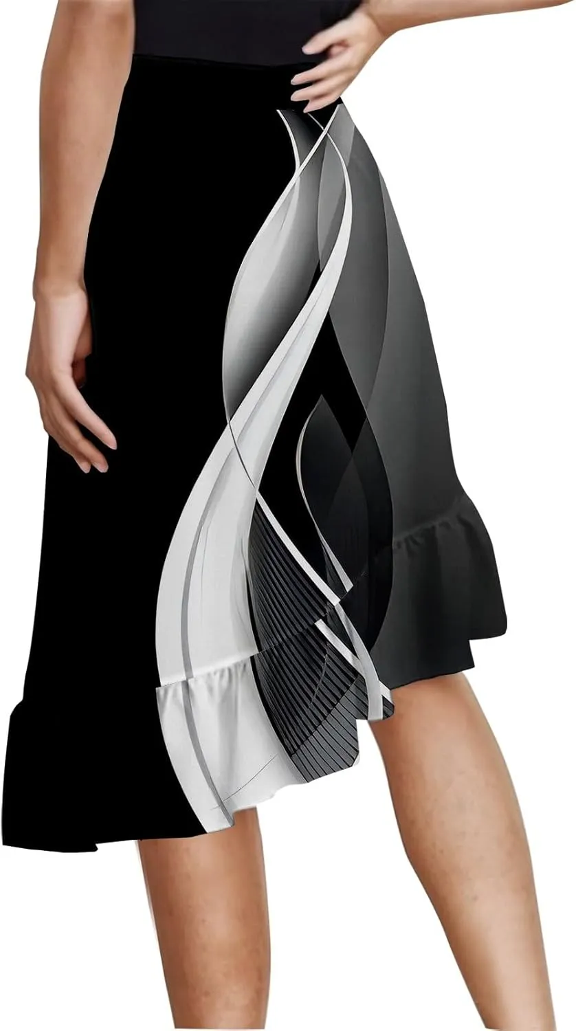 Women's Midi Skirt Boho Floral Maxi Skirt Summer Asymmetrical High Low Hem Flowy Dress Elegant Beach Vacation Clothing