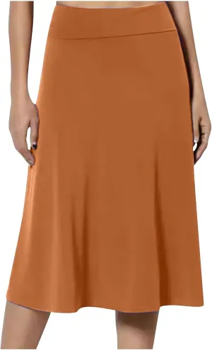 Womens Midi Skirts Solid Summer Skirt Plus Size Casual Skirts A Line Maxi Skirt Comfy Stretch Skirt Below Knee Skirts