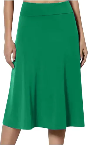 Womens Midi Skirts Solid Summer Skirt Plus Size Casual Skirts A Line Maxi Skirt Comfy Stretch Skirt Below Knee Skirts