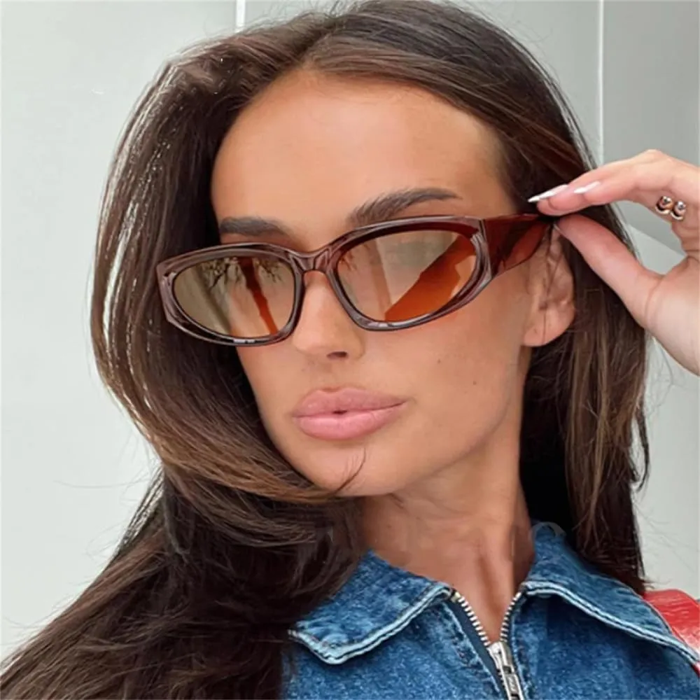 Women's Oval Sunglasses Small Cat Eye Sunglasses Women Vintage Punk Shades Eyewear