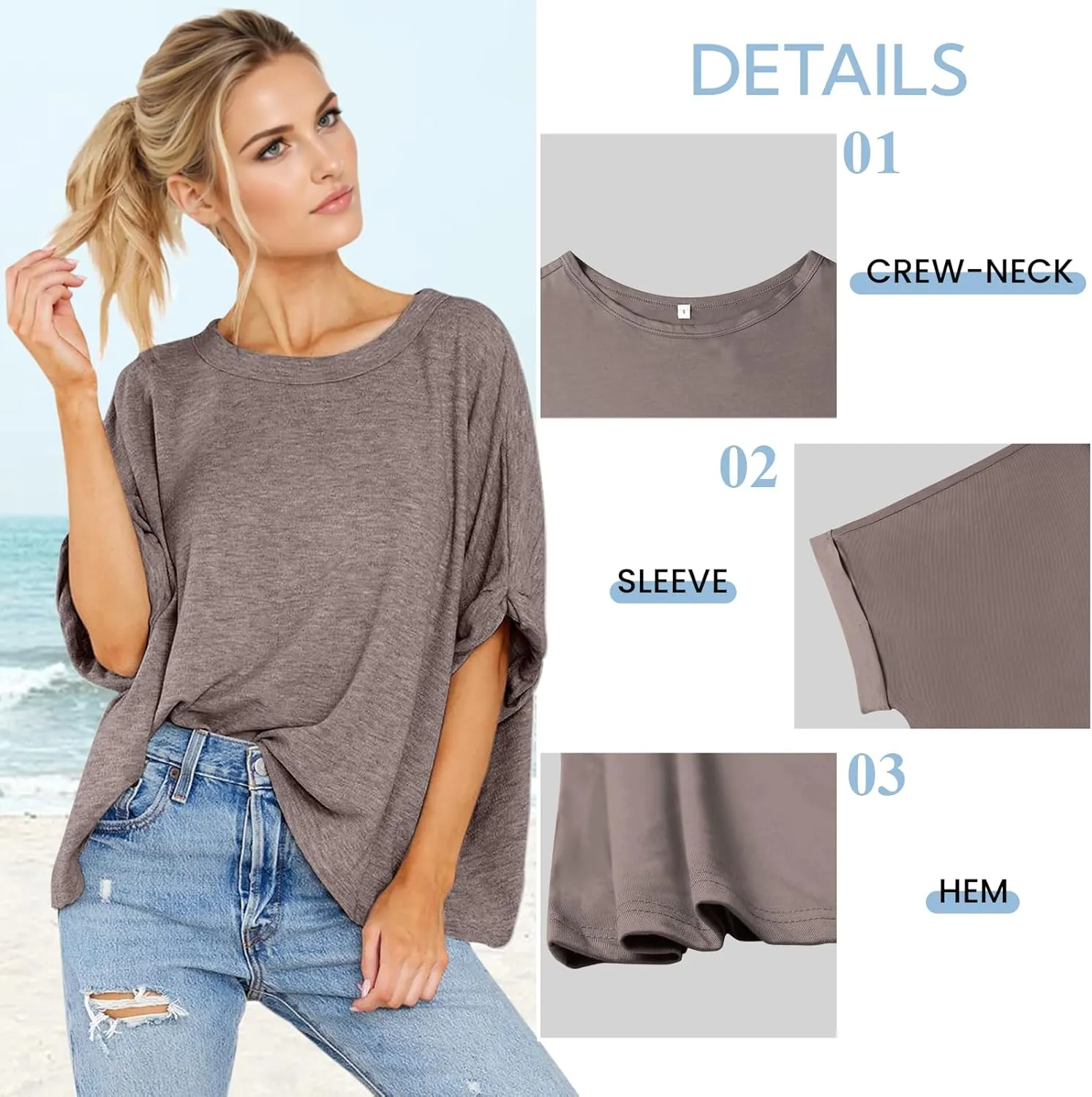 Womens Oversized Blouses Summer Casual T Shirts Loose Fit Tshirts Solid Short Sleeve Tops