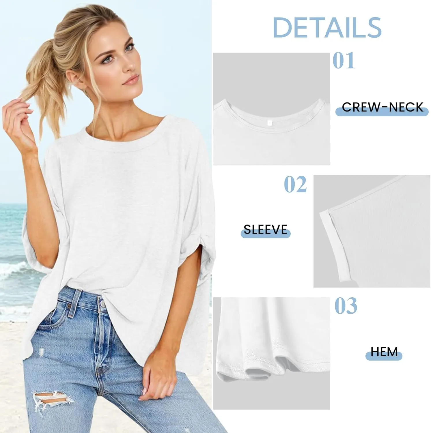 Womens Oversized Blouses Summer Casual T Shirts Loose Fit Tshirts Solid Short Sleeve Tops