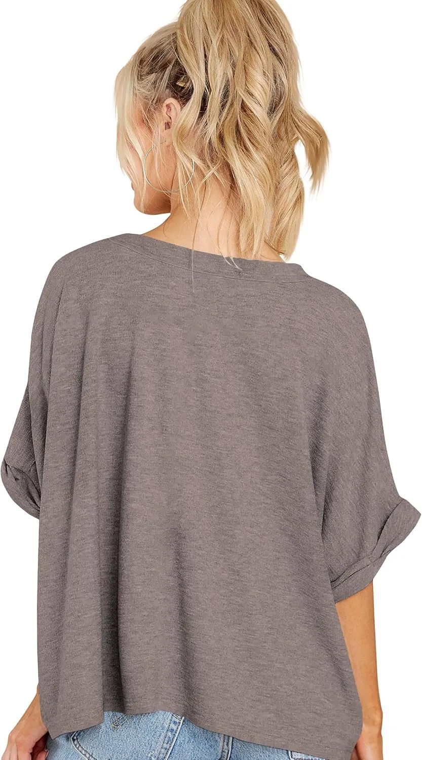 Womens Oversized Blouses Summer Casual T Shirts Loose Fit Tshirts Solid Short Sleeve Tops