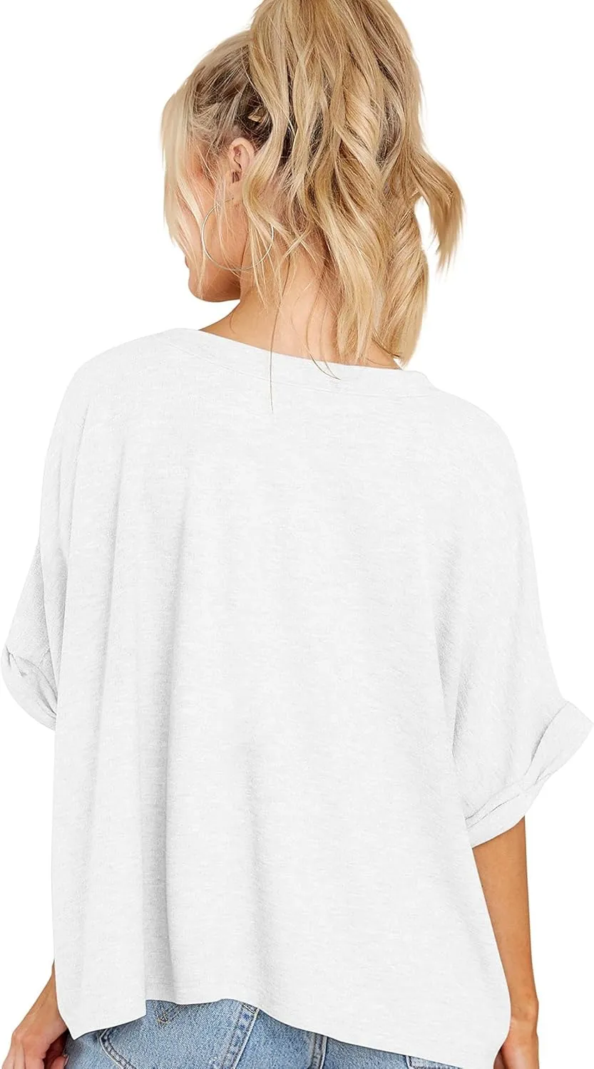 Womens Oversized Blouses Summer Casual T Shirts Loose Fit Tshirts Solid Short Sleeve Tops