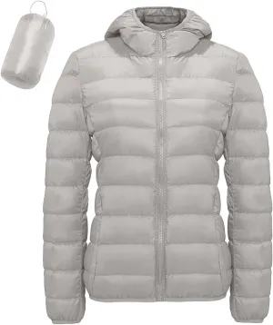 Women's Packable Down Jackets Full Zip Hooded Puffer Jackets Lightweight Quilted Winter Warm Windproof Coats