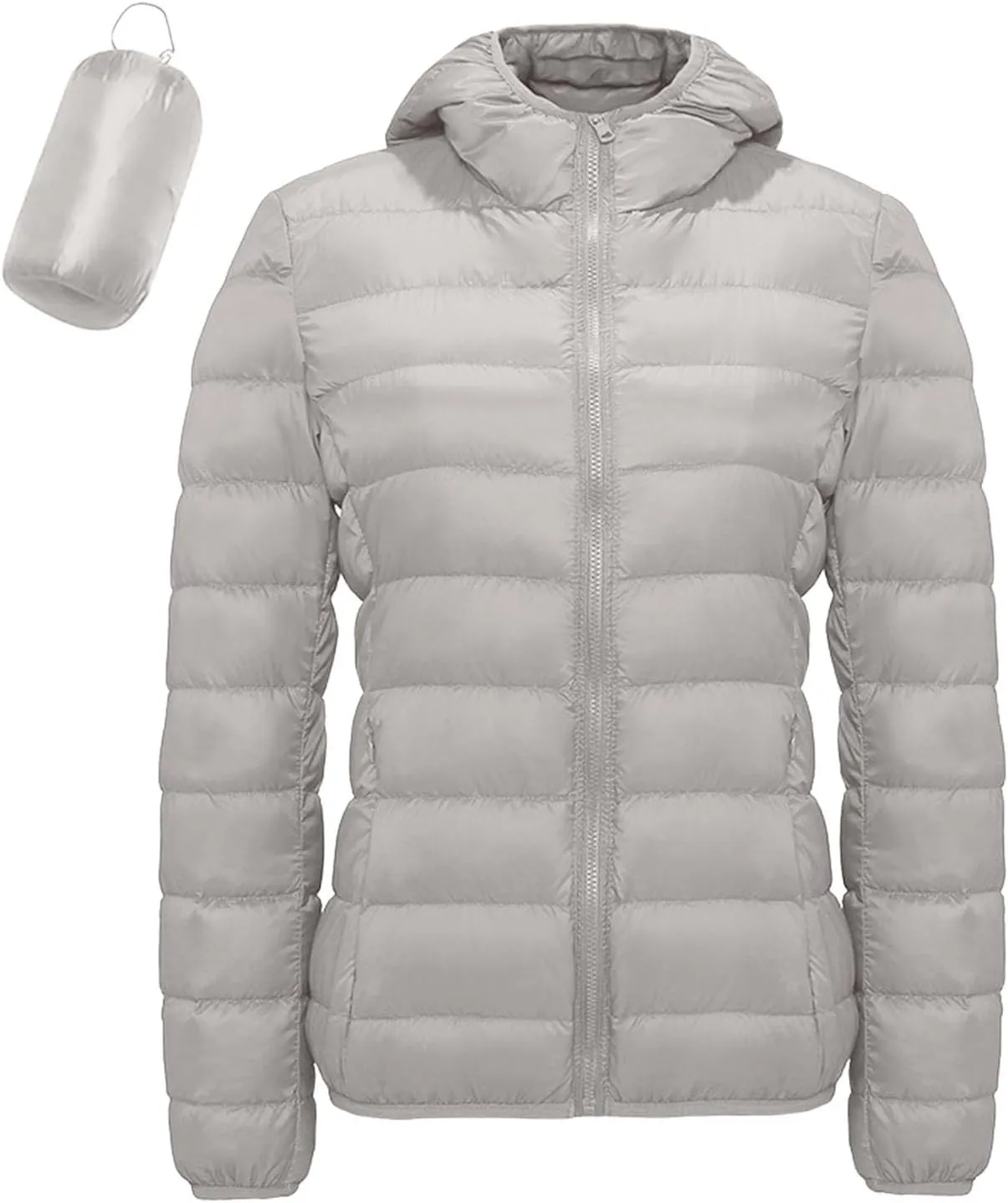 Women's Packable Down Jackets Full Zip Hooded Puffer Jackets Lightweight Quilted Winter Warm Windproof Coats