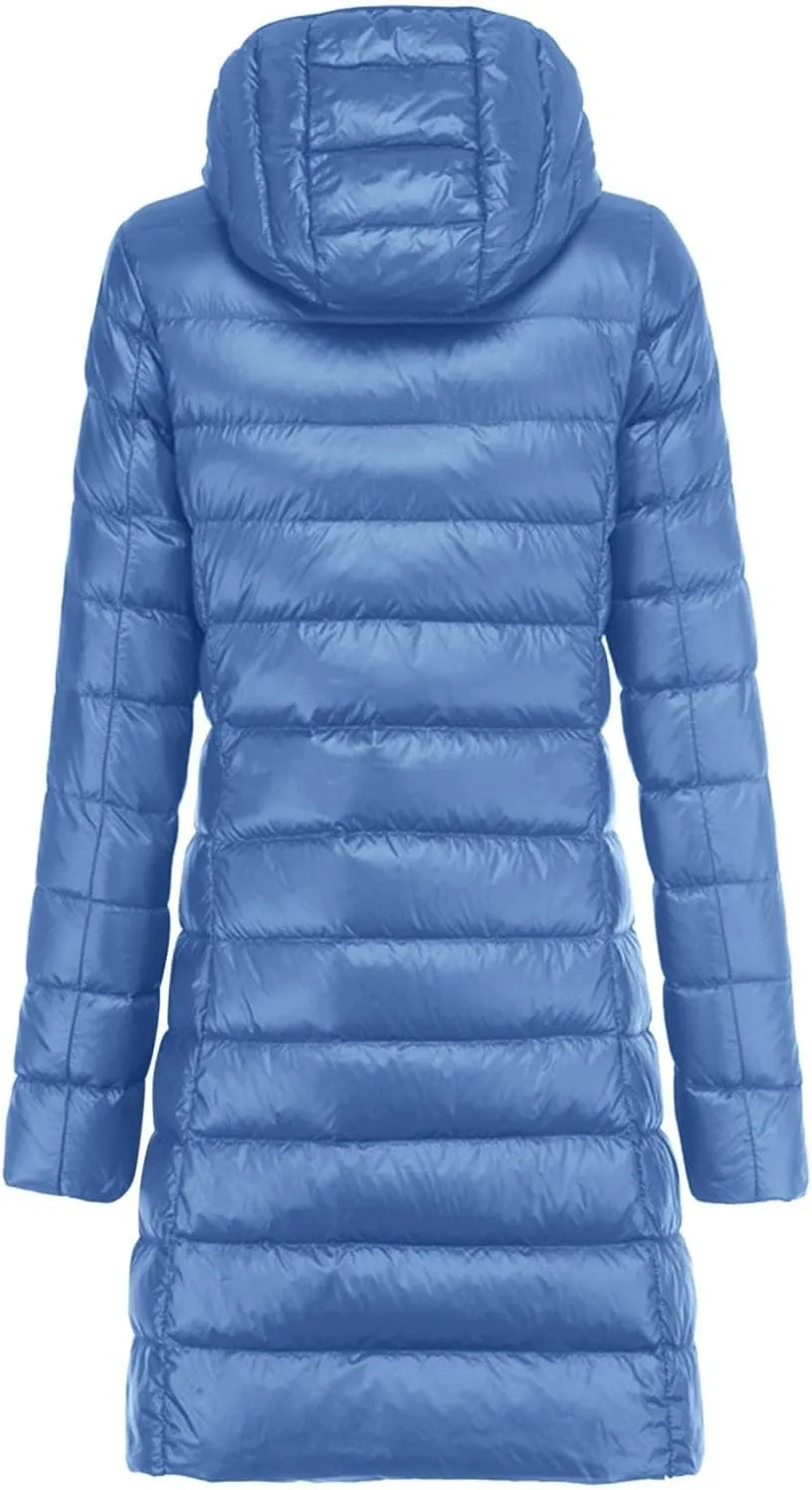 Women's Packable Puffer Jackets Lightweight Windproof Down Jackets Hooded Casual Comfy Winter Warm Long Puffer Coats