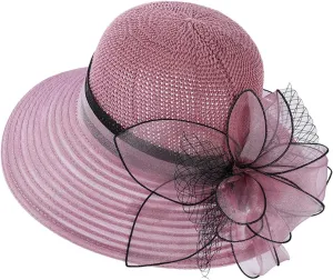 Women's Party 𝐊entucky Church 𝐃erby Hat Organza Sun Cap Ladies Flowers Fascinators Big Wide Brim UV Protection Hats