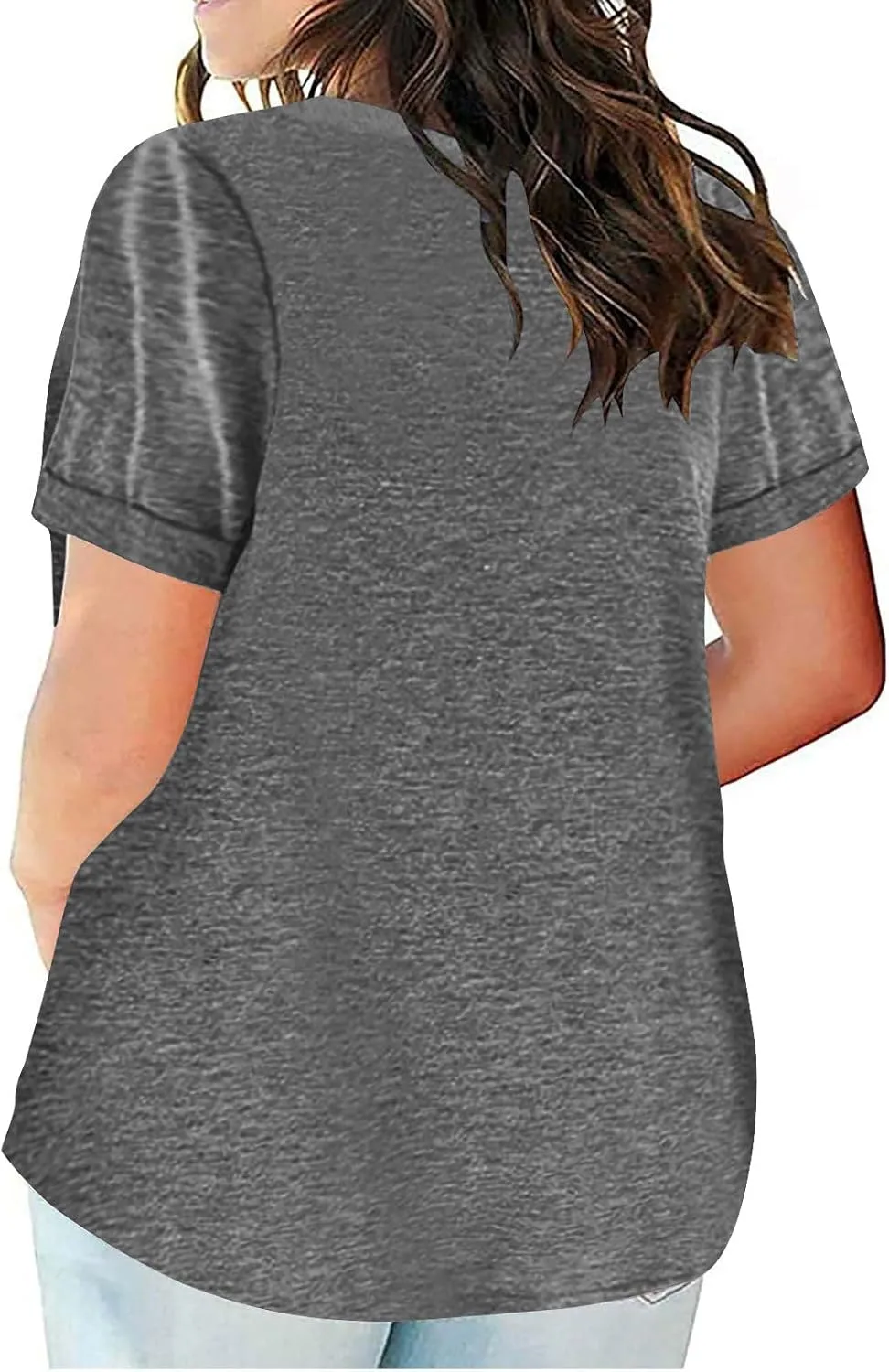 Womens Plus Size Summer Tops Short Sleeve V Neck T Shirts Casual Loose Fit Solid Tshirts Oversized Going Out Tees