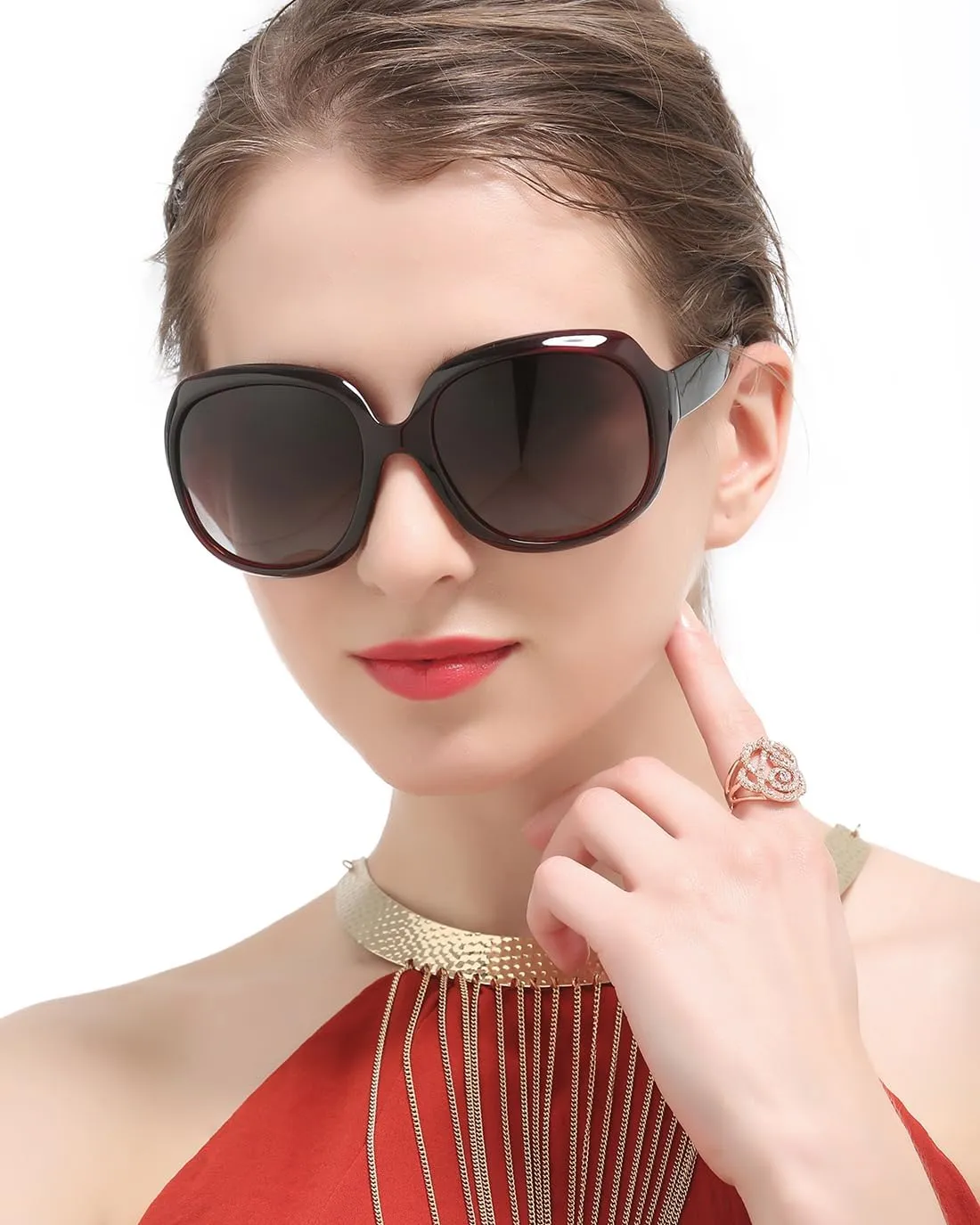 Womens Polarized Sunglasses Trendy Large Round Anti Glare Driving Sun Glasses Ladies Cute Big Frame Shades
